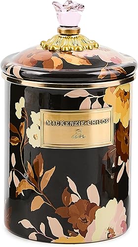 MACKENZIE-CHILDS Recipiente de esmalte mediano, recipiente de almacenamiento de cocina para harina y azúcar, 48 onzas, Black Flower Market