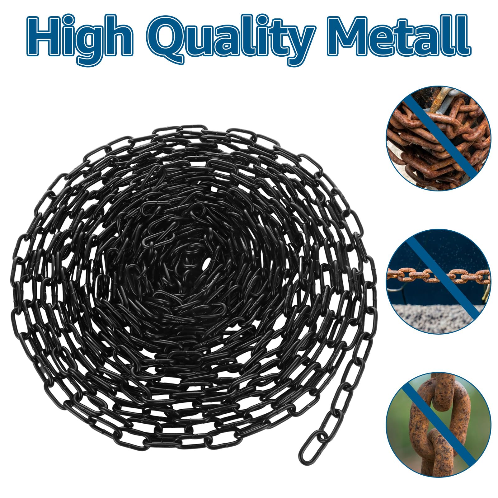 Chaine Acier au Carbone, 10m x 3 mm Chainette Metal, Noir Starke de Chaîne pour Plantes Suspendues, Corde à Linge, Antivol de Vélo