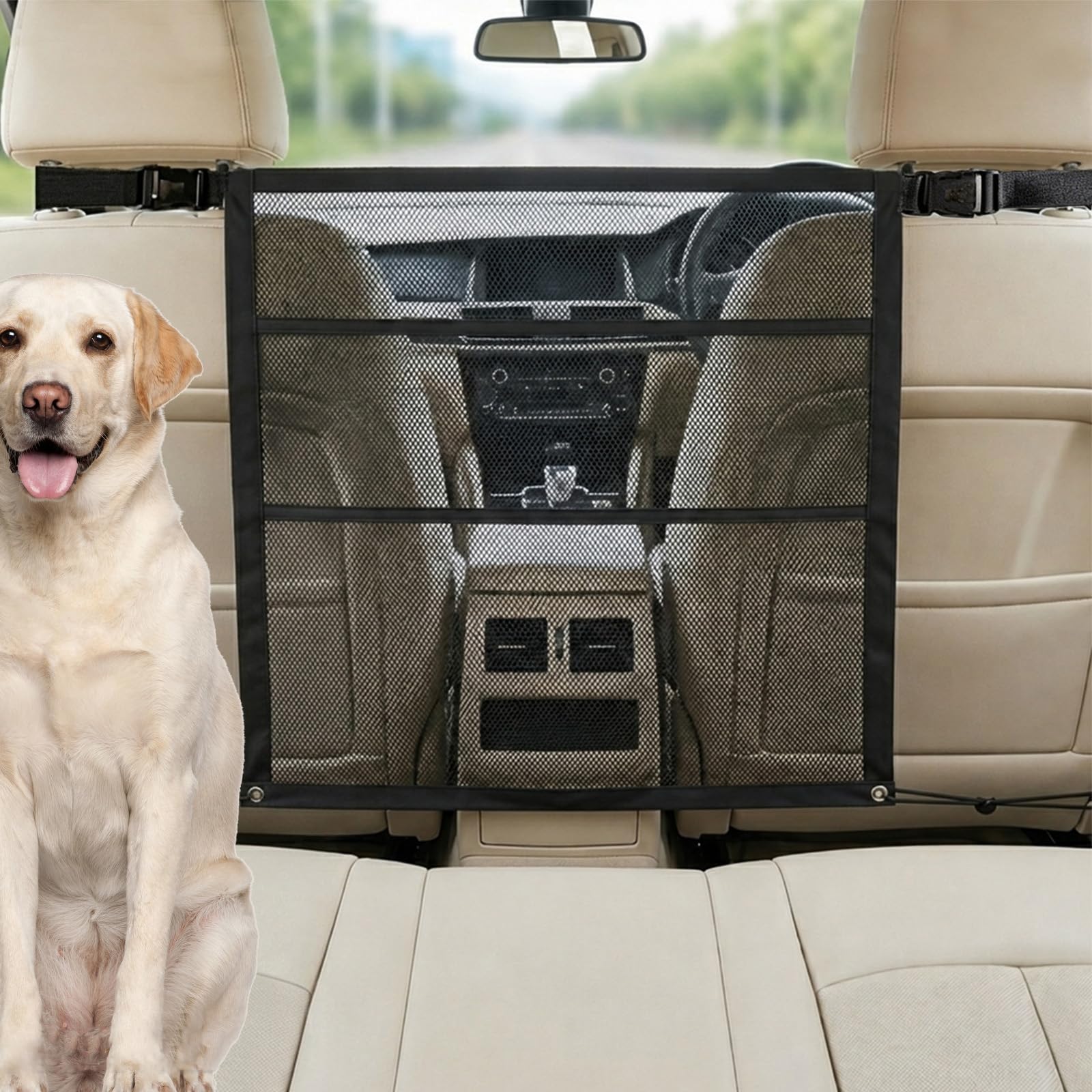 Hundegitter Auto Mit Aufbewahrungstaschen Universal Trennnetz Hund, 69*56cm | Hundenetz Auto Rückbank|Auto Hunde Rückbank Barriere|Auto Hundenetz Sicherheitsnetz|Gepäcknetz Kofferraum Netz|Netz Innenraum