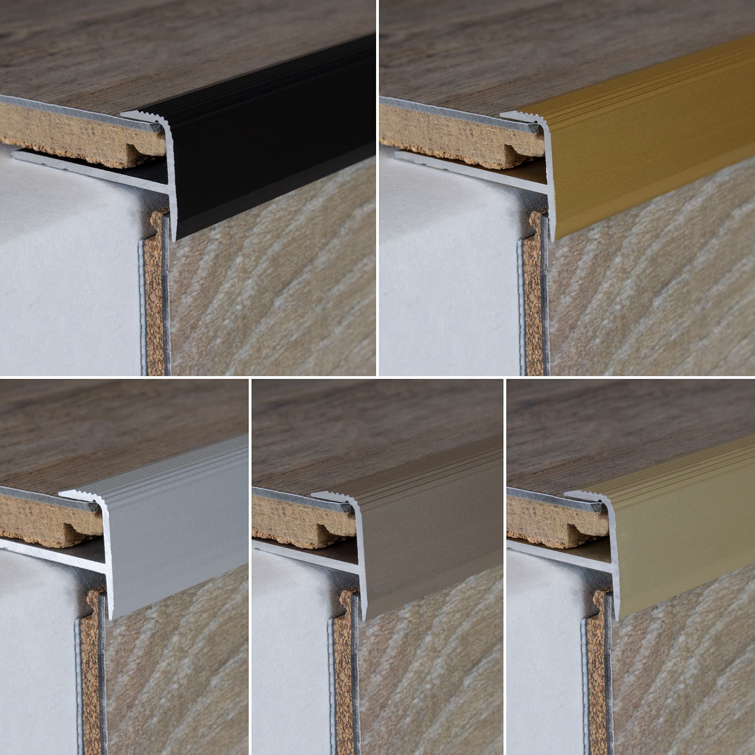 PROVISTON afwerkprofiel | Geanodiseerd aluminium | Zilver | Breedte 50 mm | Hoogte 10 mm | Lengte 1000 mm | Geboord | Trapneus | Trapprofiel parket | 1 stuk