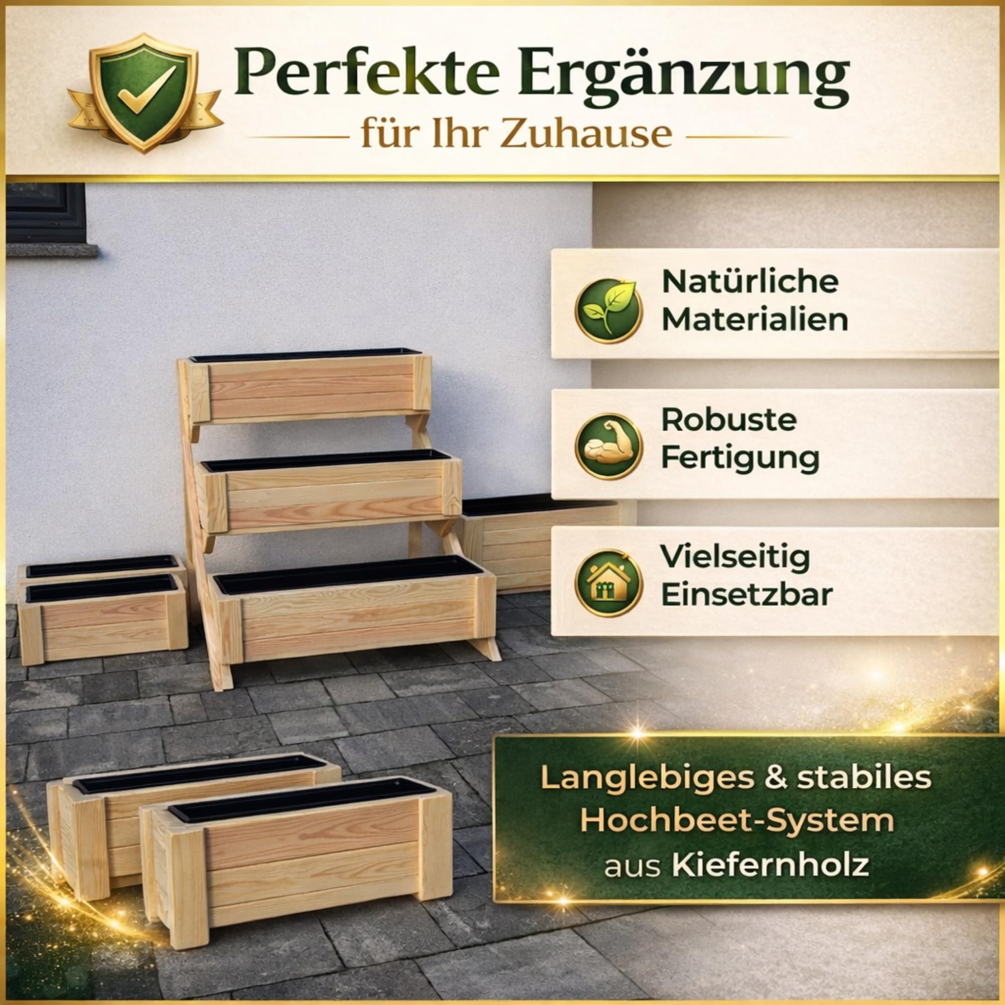 Holz Pflanzkübel Groß Außen 82,5 x 21,5 x 25 cm Pflanzkasten Blumenkübel Outdoor Rechteckig Blumenkasten für Garten Balkon und Terrasse Rohholz