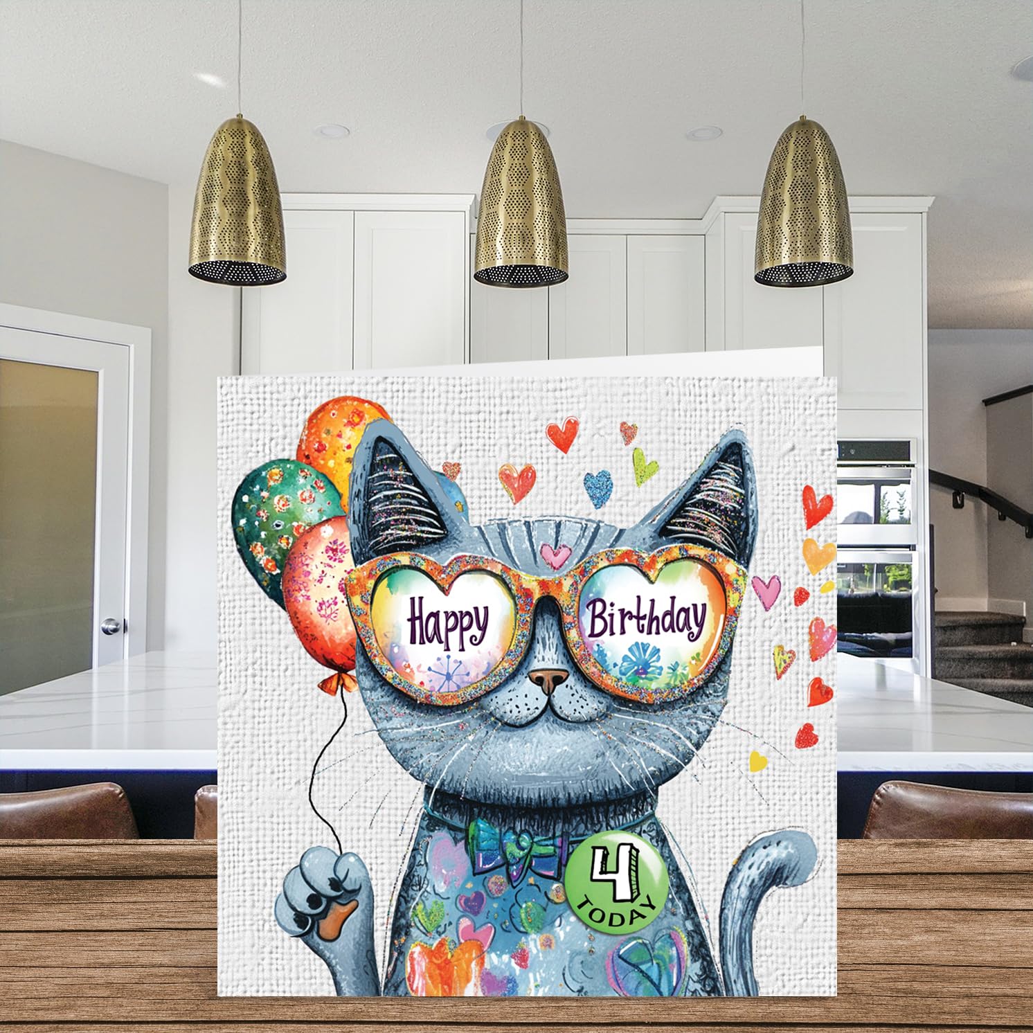 4th Birthday Card For Sister - Funny Cat Themed Card For 4 Year Old Sister