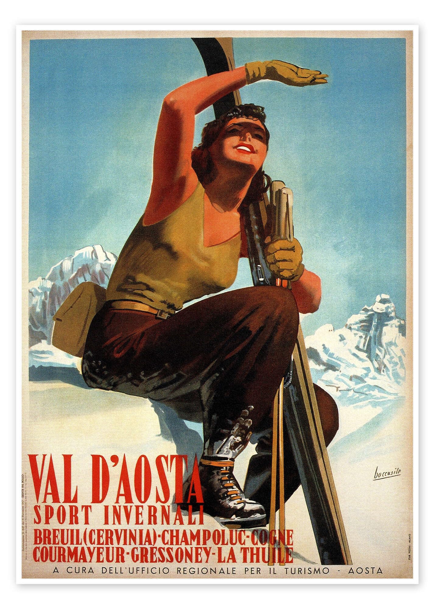 Posterlounge Val d'Aosta Poster | 100 x 130 cm di Vintage Ski Collection Quadri Decorazione per pareti