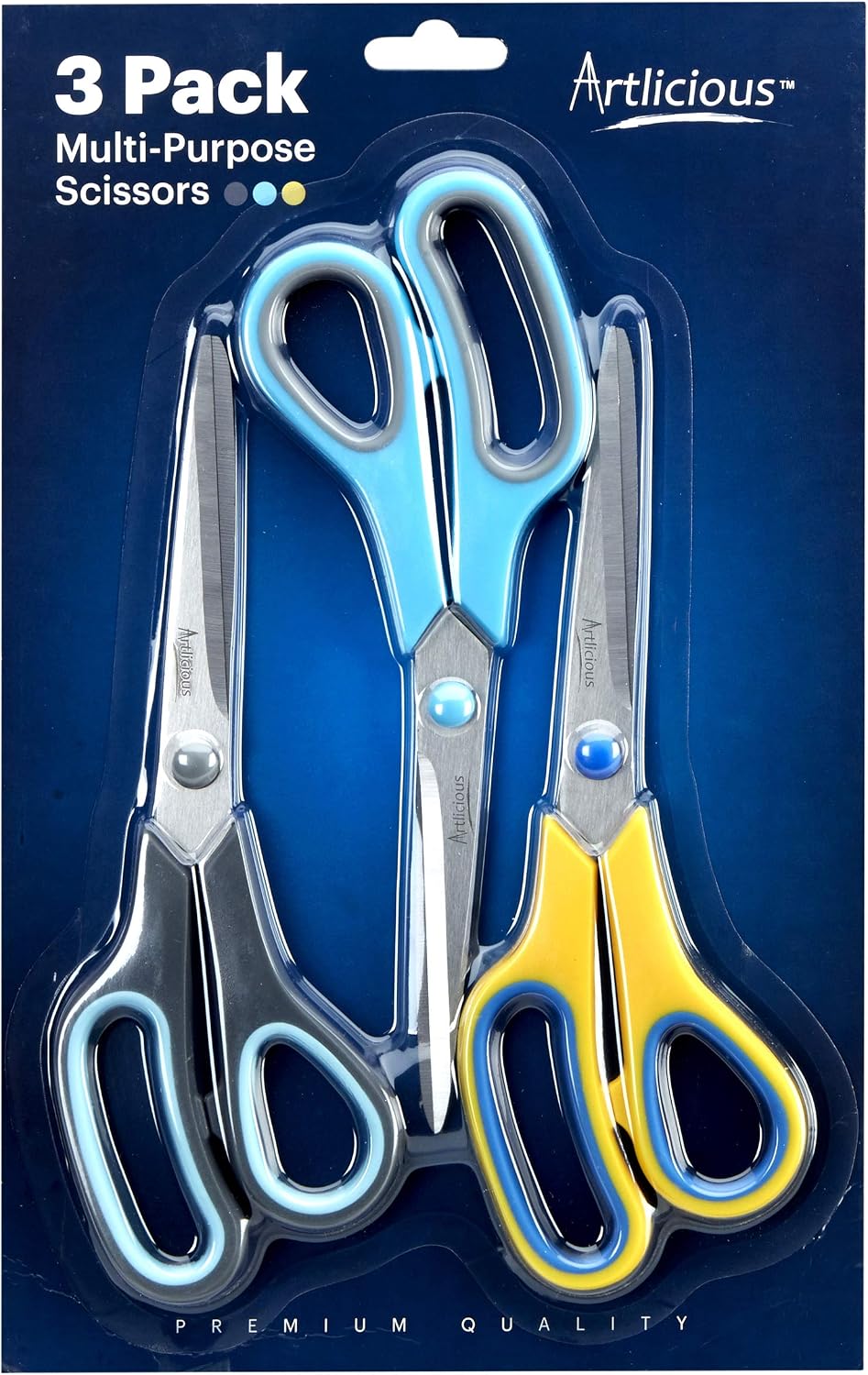 Sorillo Brands - 3 Pack Premium 8 inch Multipurpose Scissors Value Pack for School, Home, Office