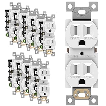 Enerlites Duplex Receptacle Outlet 61580-TR-W | Residential and Commercial Grade, Electrical, White Socket, Tamper Resistant, Grounding, 2-Pole, Straight Blade, UL Listed 15A/125VAC, 10 Pack