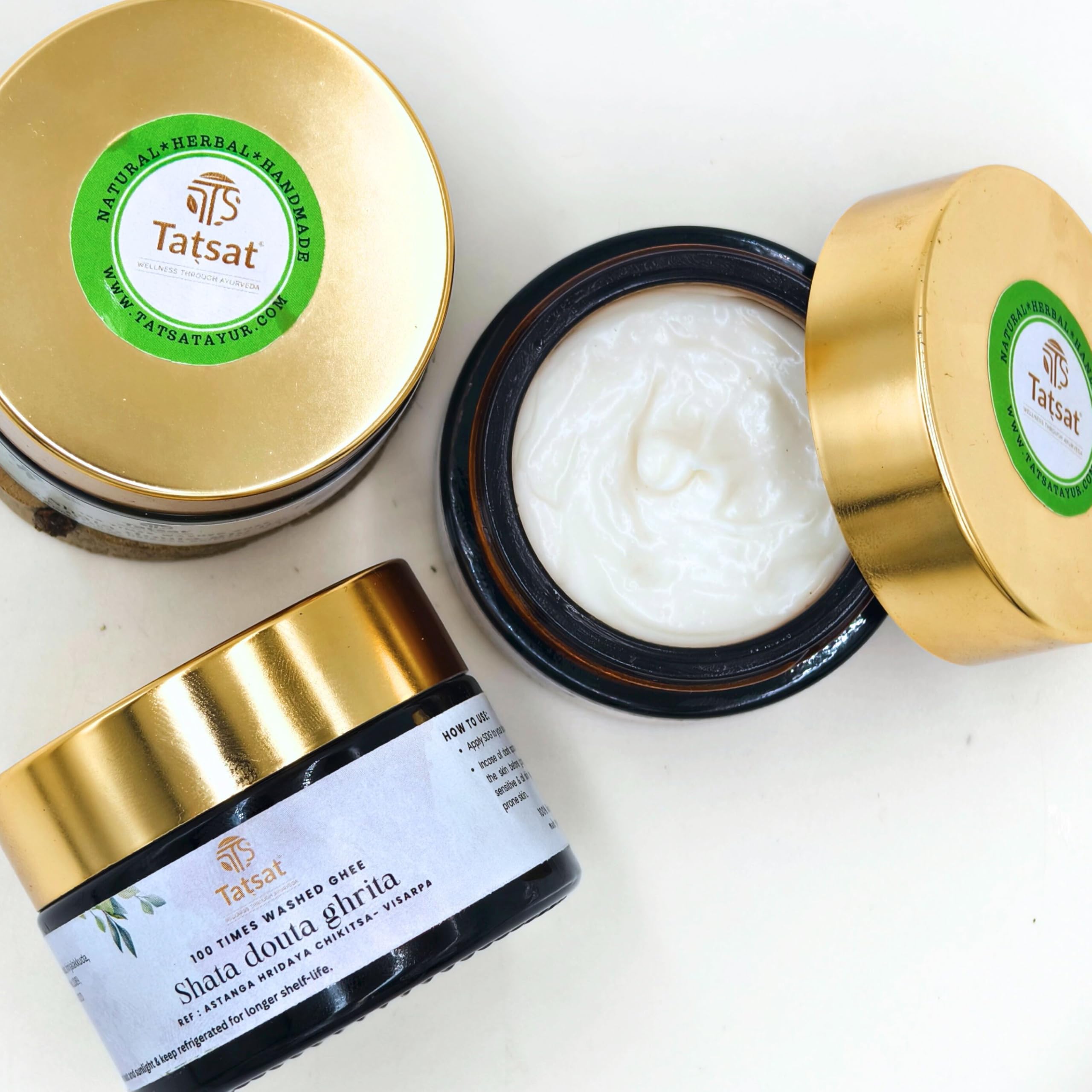 TATSAT-WELLNESS THROUGH AYURVEDA Shata Dhauta Ghrita Ghee Skin Moisturizer 100Gm-100 Times Washed Natural Desi Cow Ghee, Anti Aging Nourishing Moisturizing Night Cream Removes Stretch Marks & Wrinkles (B0C393W66P) Amazon Price History, Amazon Price Tracker