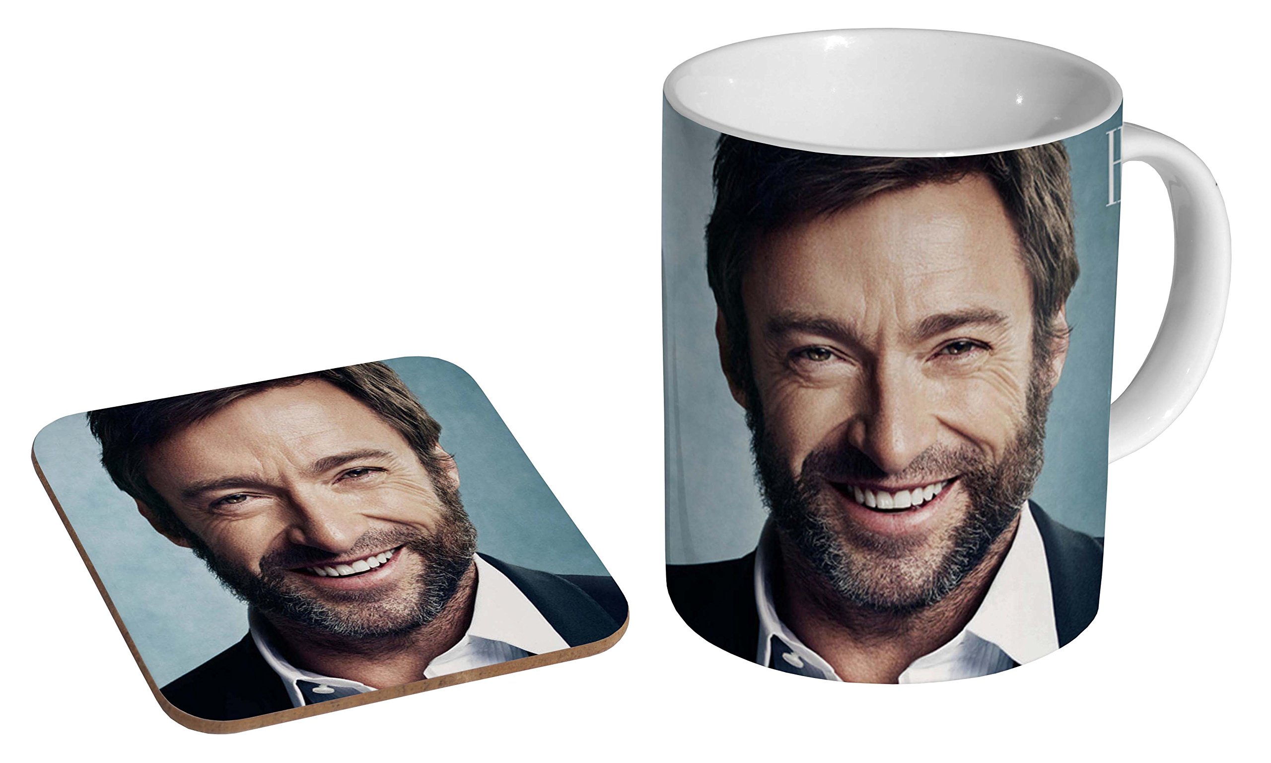 Mugmart White Hugh Jackman Smile Ceramic Coffee Mug + Coaster Gift Set …