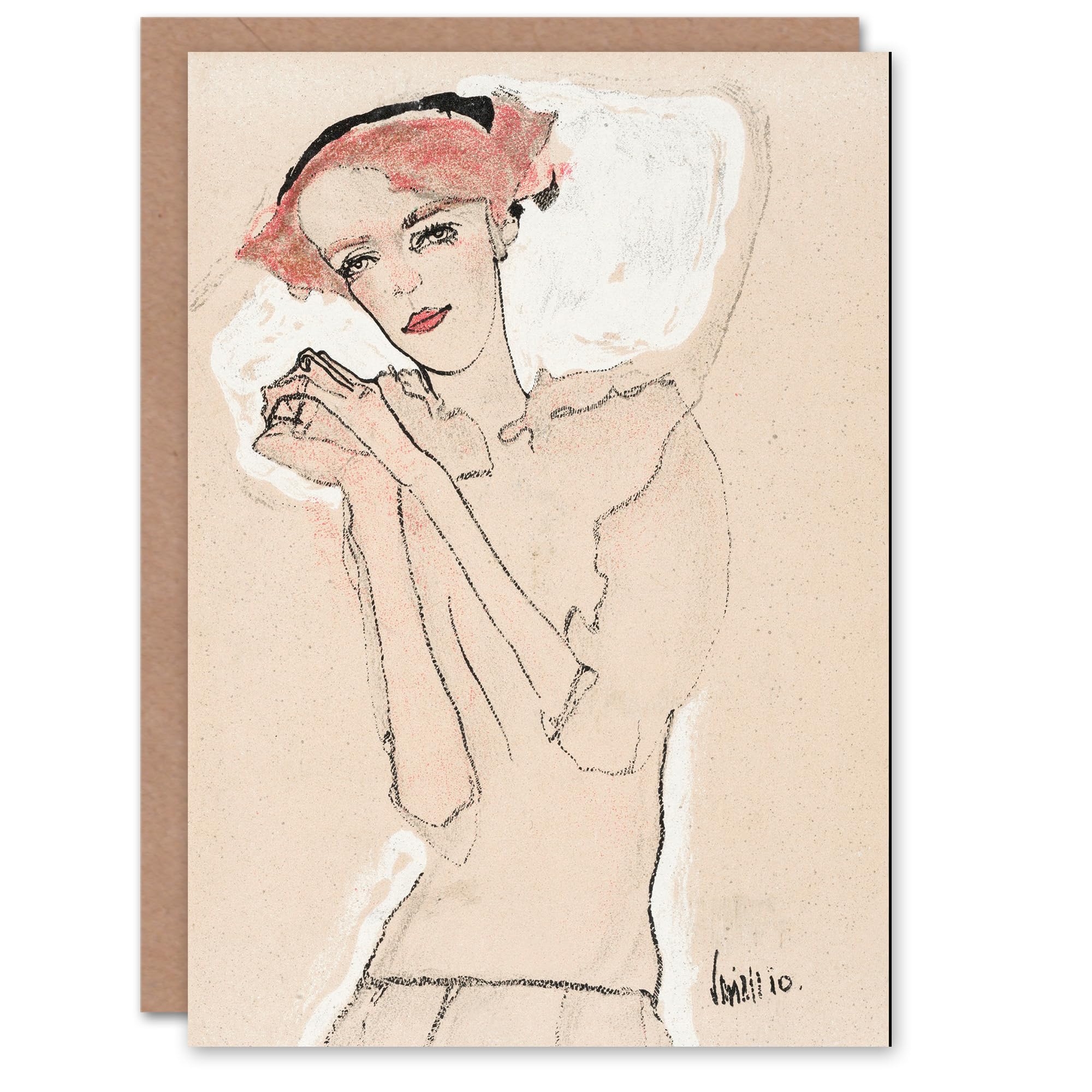 Artery8 Egon Schiele Art Card Portrait of a Woman Sketch Painting