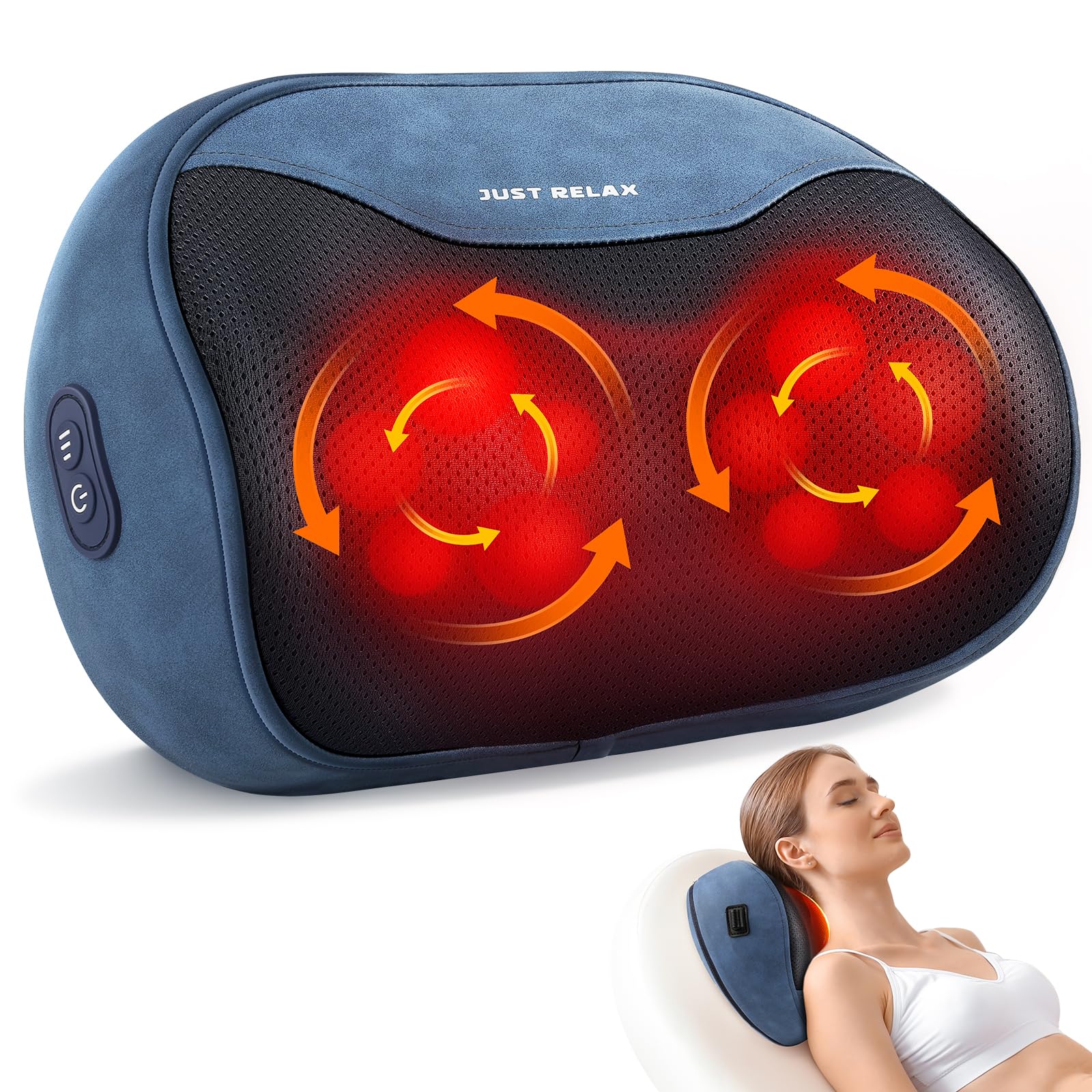 4D Shiatsu Masajeador con Función de Calentamiento, Almohada de Masaje Eléctrica, Almohadas de Masaje de 3 Velocidades con Cambio de Dirección, Hogar, Oficina, Regalo