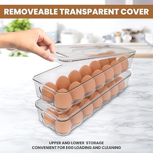 Miniatura 7 de Utopia Home Recipiente para huevos con tapa y asa para organización del refrigerador, paquete de 2, soporte para huevos apilable transparente