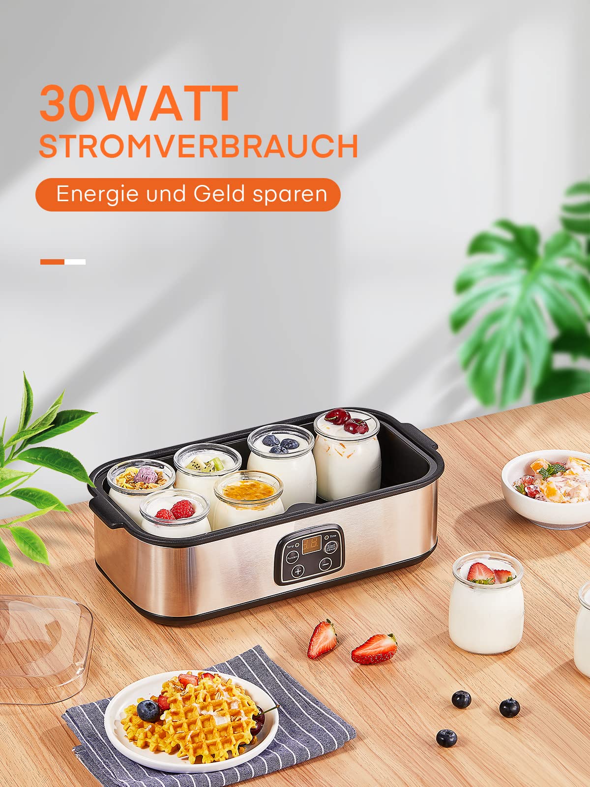 Joghurtbereiter, Griechische Joghurtmaschine mit 8 Gläsern/Deckeln, One-Touch-Display: Perfekt für organische, gesüßte, aromatisierte, einfache oder zuckerfreie Optionen für Babys, Kinder und Parfaits