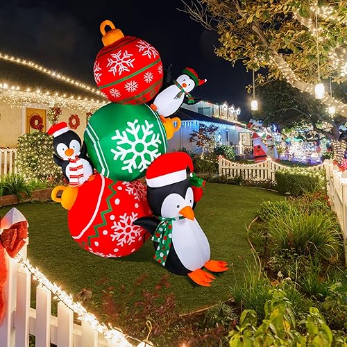 Miniatura 5 de Bolas de Navidad inflables gigantes de 9 pies y pingüinos con luz LED, árbol de Navidad, decoraciones inflables para fiestas de Navidad, jardín,