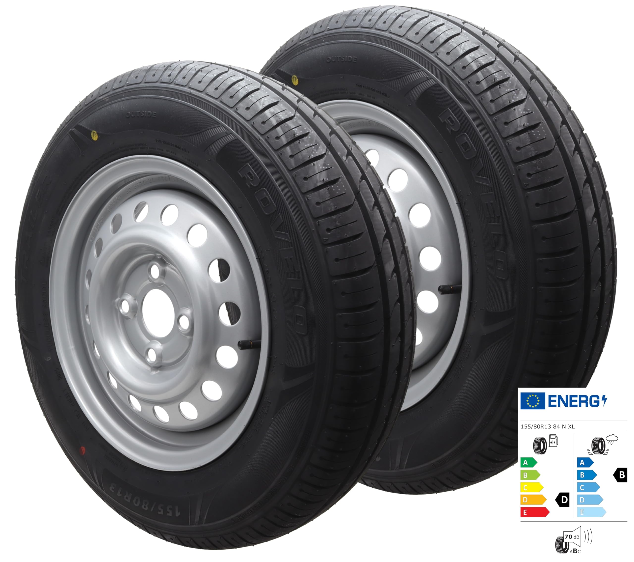 Ruota completa 155/80R13 84N 100x4, 4Jx13, 4 fori, 155 80 R 13 (2 pezzi)