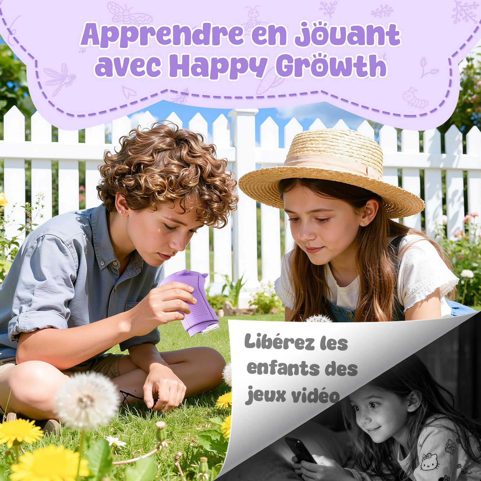 Microscope Enfant, 1000X Microscope Numérique pour Enfants, 2.4" Écran Portable Microscope de Poche, Jouets Sciences Éducatives, pour Les Filles de 3 4 5 6 7 8 9 10 Ans (Violet)