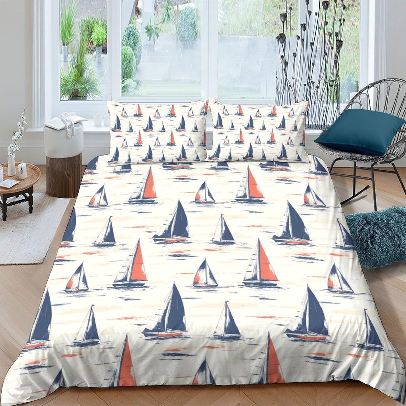 Ctjqhvkz Style-10 3D Printed Sailing Boat Fitted Sheet Microfiber Soft Breathable Nautical Ocean Mattress Cover For Bedroom Guest Room Decor Single（135X200cm）