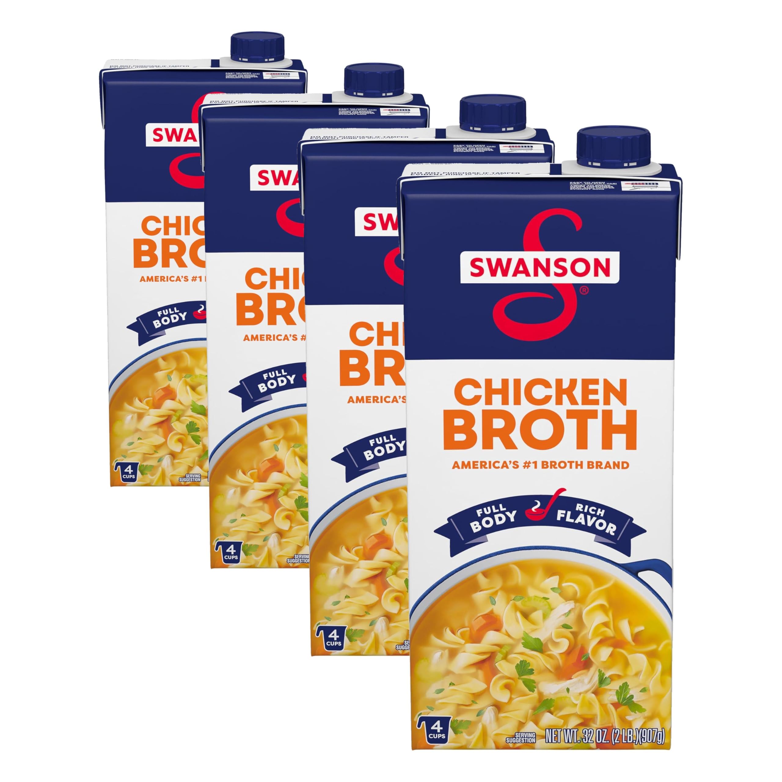 SWANSON S 100% Natural Chicken Broth, 32 oz Carton, (Pack of 4)