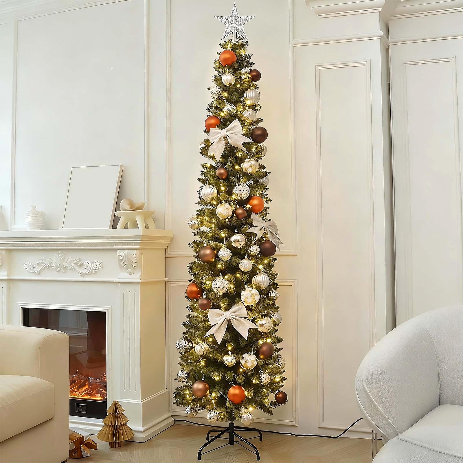 Alberi di Natale Artificiali Piccolo Decorazioni Natalizie Materiale in PVC Albero di Natale Slim Perfetti per la Casa, i Negozi e le Decorazioni Natalizie(Brown,210cm/82.7")