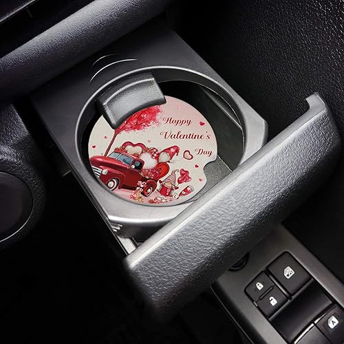 Miniatura 4 de 2 Packs Car Cup Holder Coaster, Happy Valentine's Day Rose Gnomes Heart Shape Tree Red Truck Universal Fashion Car Cup Holders for Women Men
