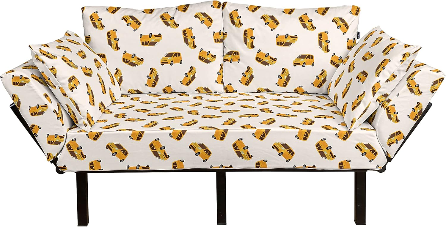 Ambesonne Car Futon Couch, Cartoon Style Automobiles