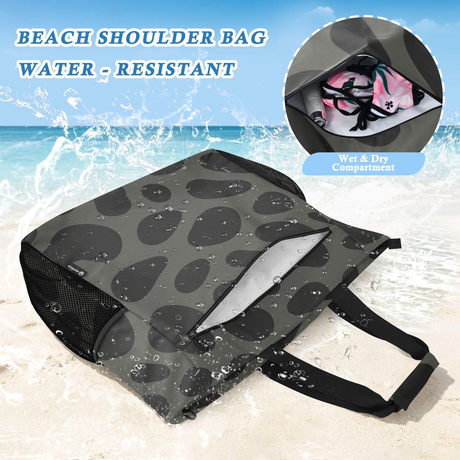 JUNZAN Versátil bolsa de playa con cremallera para almacenamiento de