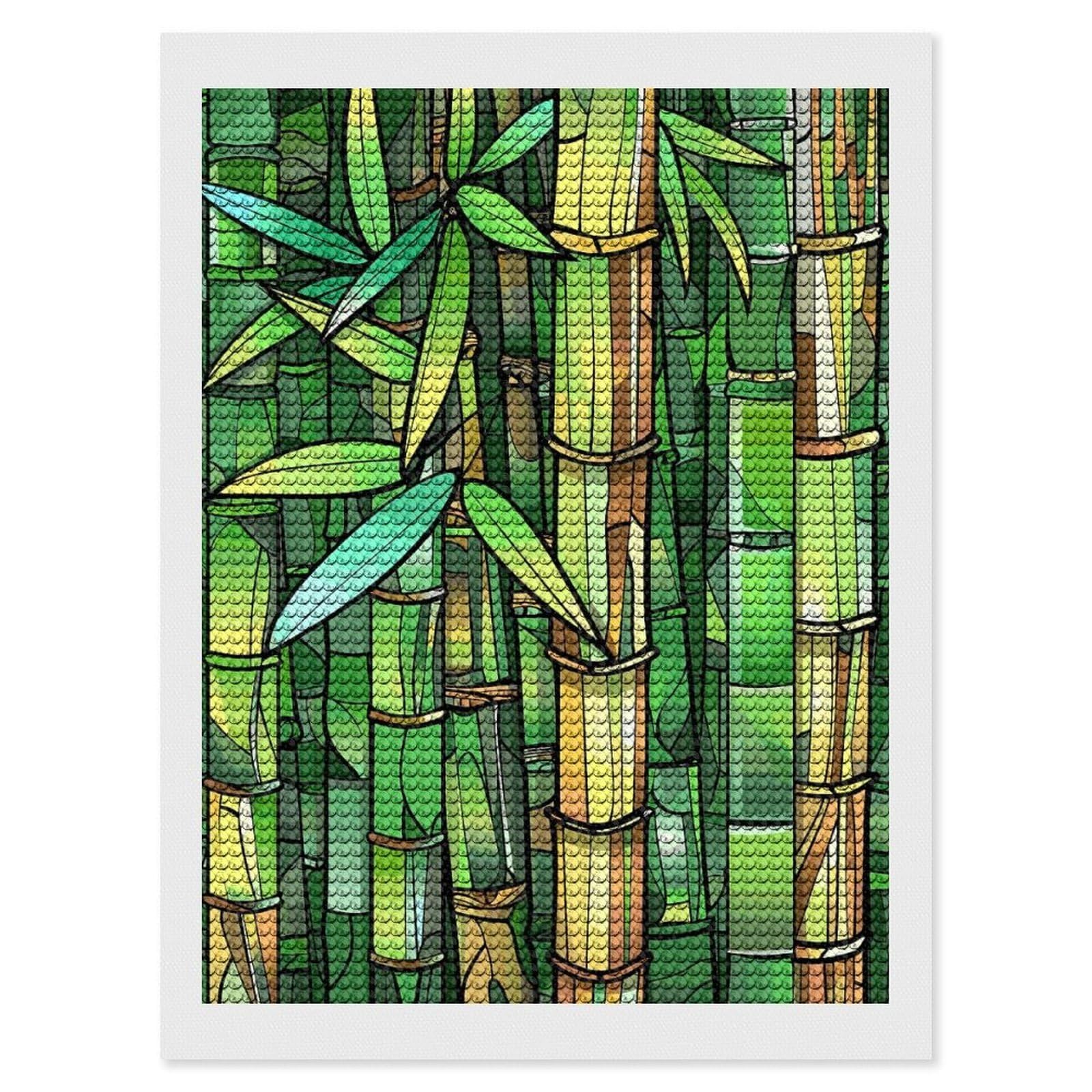 Junmoney Vibrant Bamboo Forest Illustration DIY Diamond Art Canvas Kit 12"x16", for Teens, Aesthetic Room Decor, Farmhouse Decor, Canvas Picture, Birthday Gift