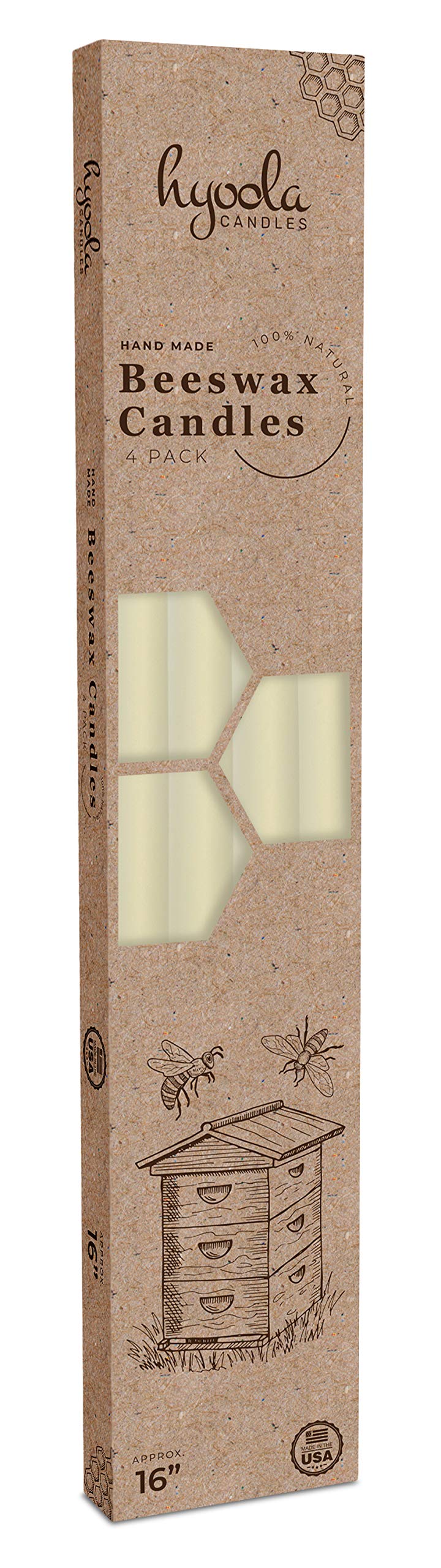 Hyoola Velas de cera de abeja de 40,6 cm, velas blancas de cera de abejas – paquete de 4
