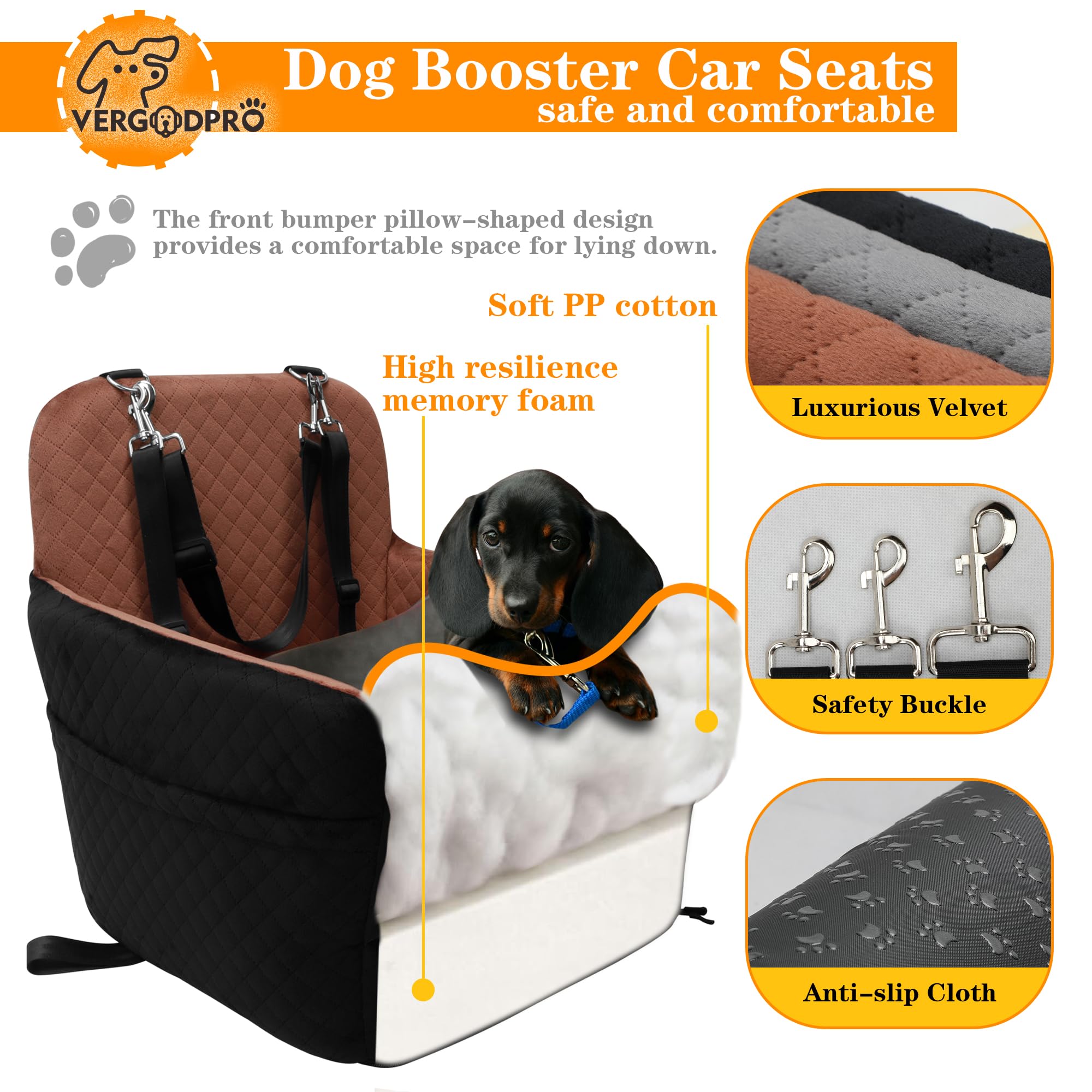 Dog Car Seat for Small Medium Dogs,Portable Pet Booster Seat with Safety Strap & Removable Washable Pad,Memory Foam Dog Travel Bed for Car,SOFE Velvet for Puppies Cats（M-Black/Brown） - image 4