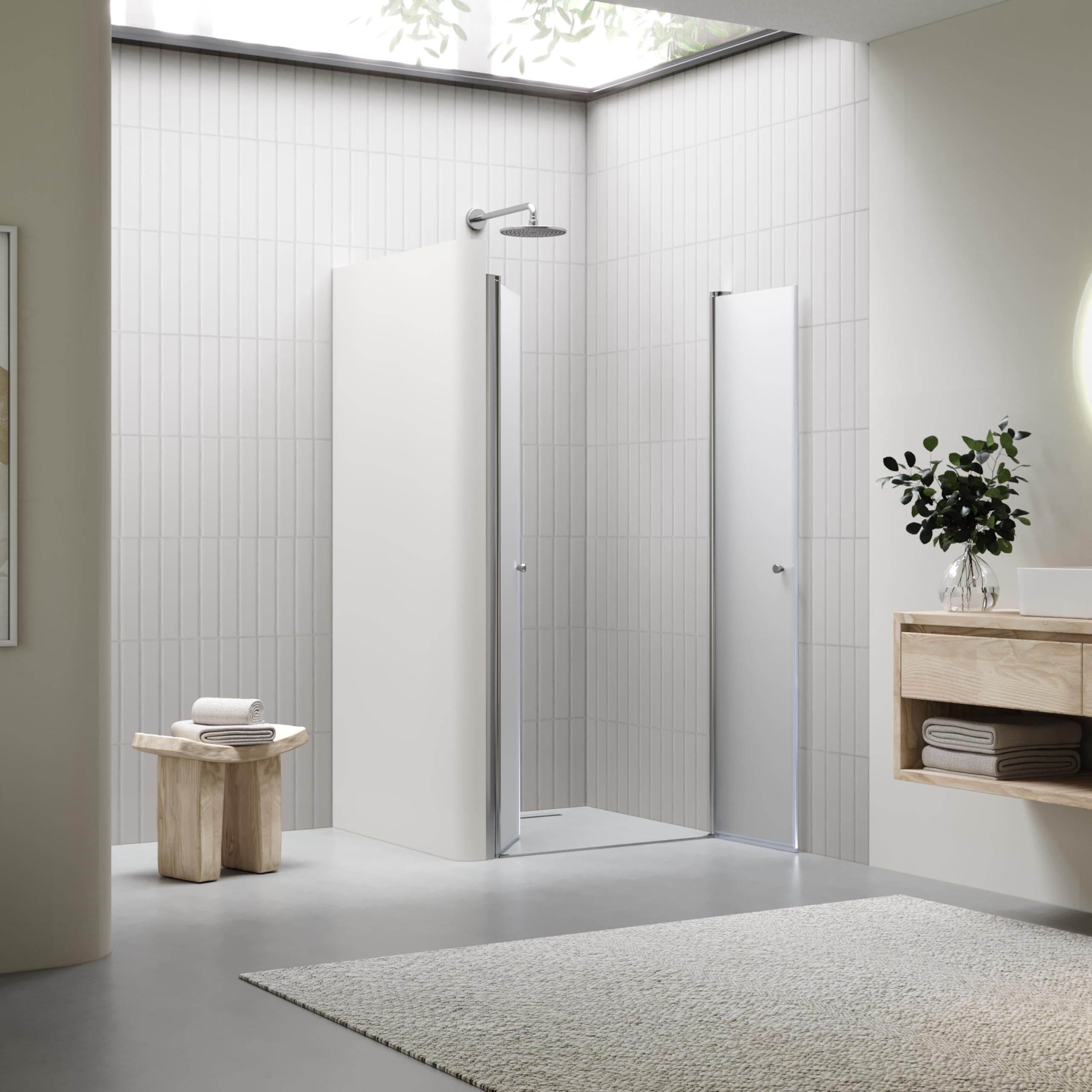 Mampara de ducha Lima, regulable de 68-72 cm, altura 195 cm, puerta doble abatible, cristal de seguridad templado ESG 6MM satinado, perfiles cromados #DTF