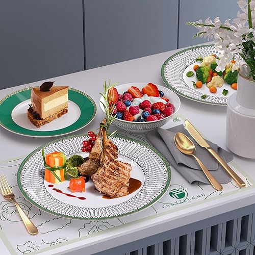 Miniatura 4 de FASTELLONG Juego de vajilla de porcelana de hueso para 1, platos de cena de cerámica, juego de cuencos de sopa de porcelana de China, juego de