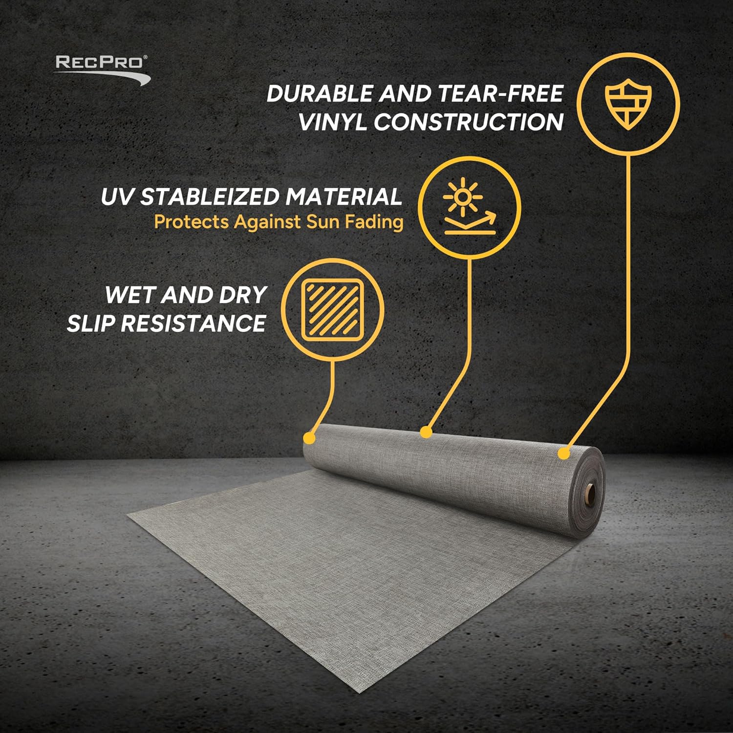 RecPro Gray Woven Marine Vinyl Flooring | 8.5' Wide Boat & Pontoon Flooring | Slip Resistant | UV Stable | Soft & Durable | Easy to Clean PVC Vinyl with Felt Backing (Gray, 15 Foot)