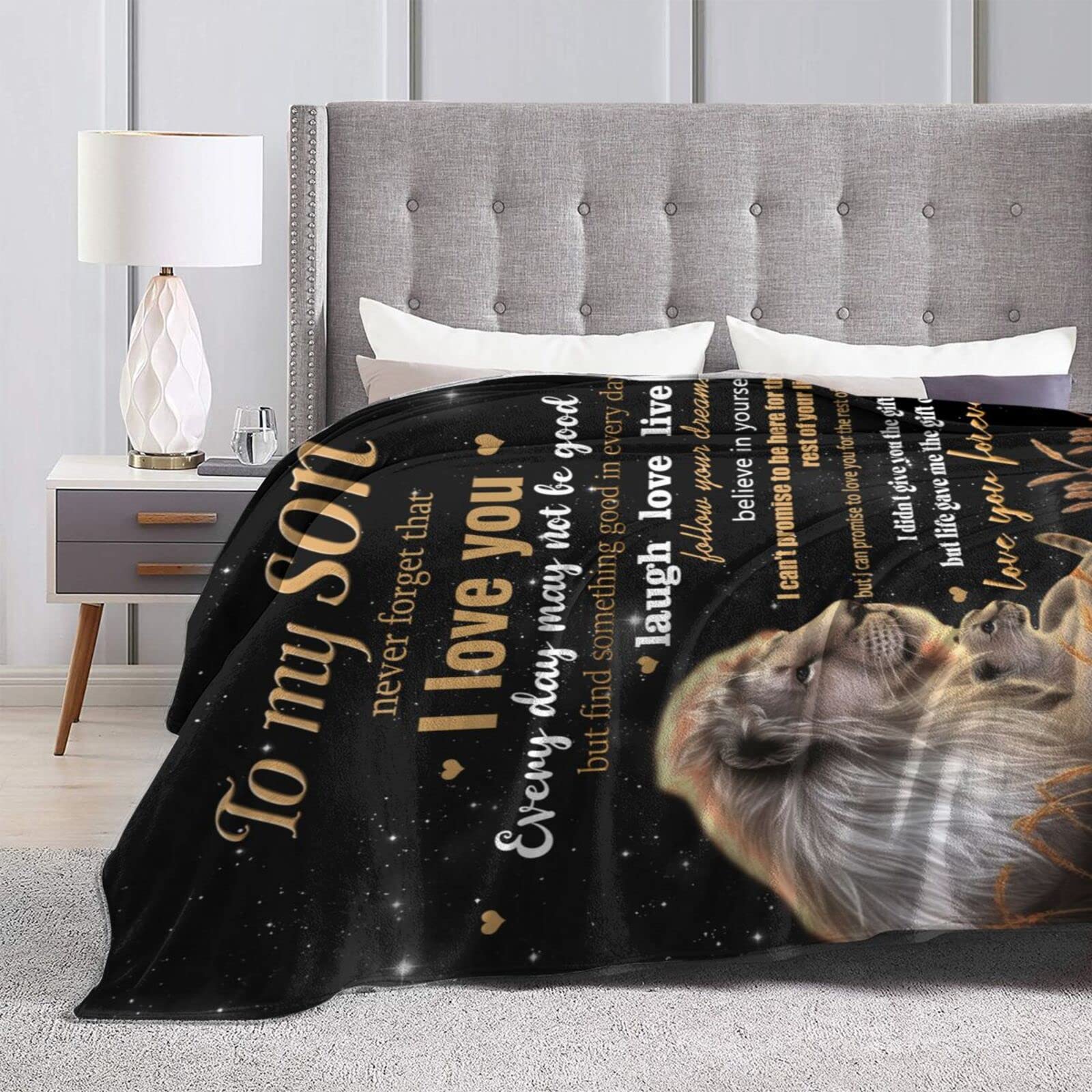 Wolldecke 'To My Son' Mit Löwenmotiv – 127x152 Cm, Flanell, Waschbar, Geschenk Für Erwachsenen Sohn