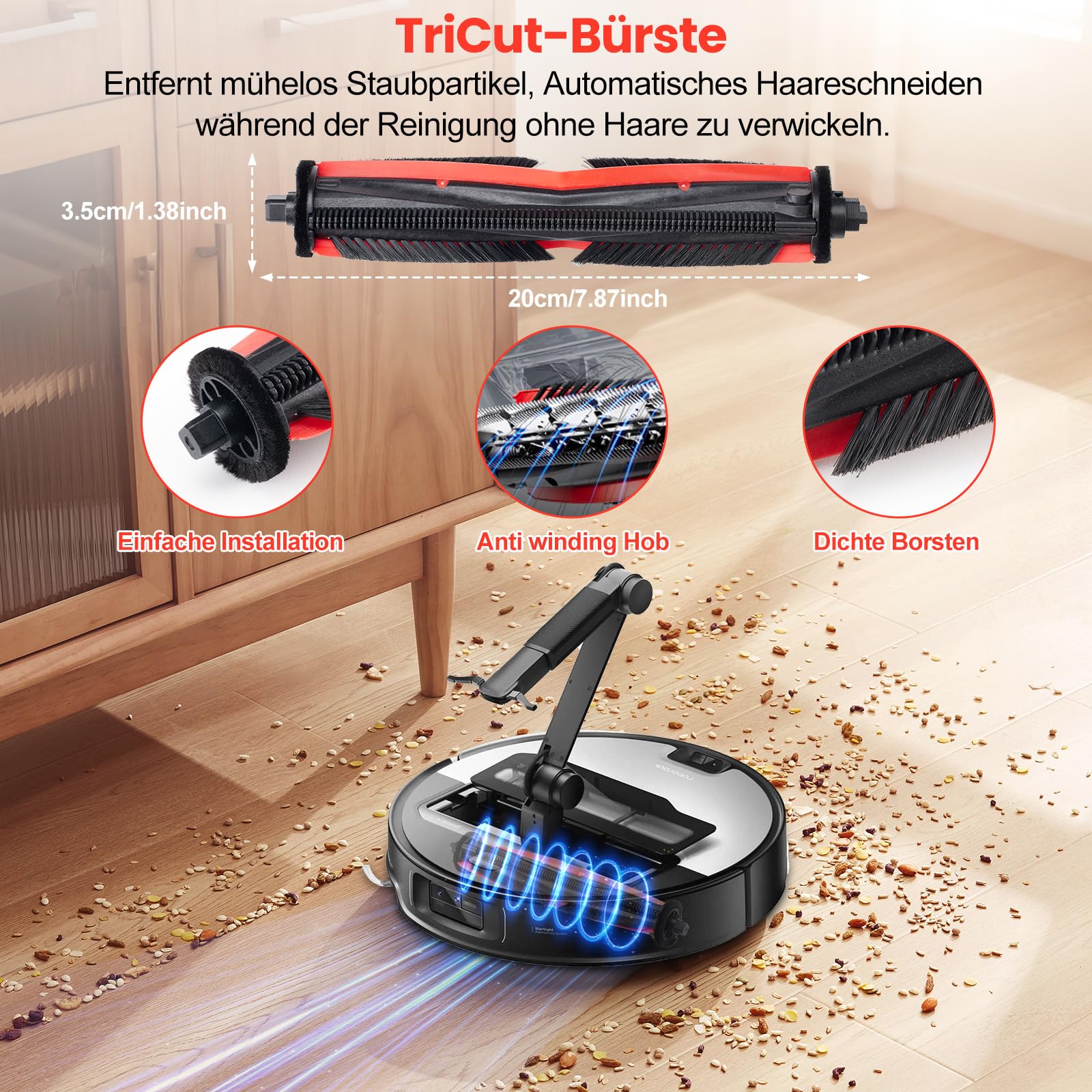 25 Piezas Accesorios para Roborock Saros Z70 Robot Aspirador, 1 Cepillos Principales TriCut 6 Bolsas para el Polvo 6 Toallitas 4 Filtros HEPA 6 Cepillos Laterales 1 Cepillo de Limpieza 1
