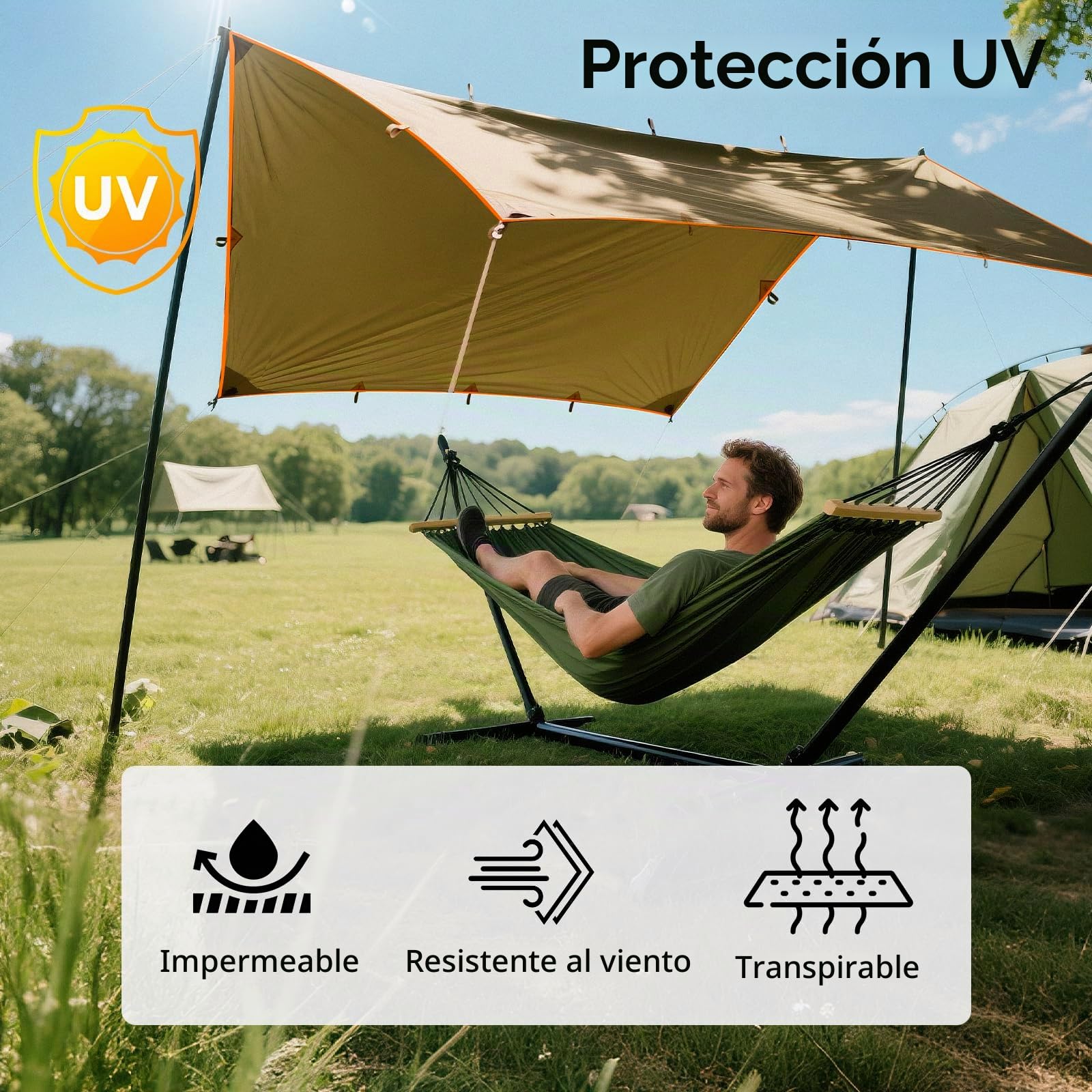 Free Soldier Toldo de Acampada y Deportes al Aire Libre Impermeable Portable Multifuncional para Viajar Tienda de campaña Toldo Refugio Parasol Toldo （Marrón con uñas）