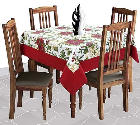 AIRWILL Cotton Floral Pattern 4 Seater Table Cloth Pack of 1 pc (Maroon)