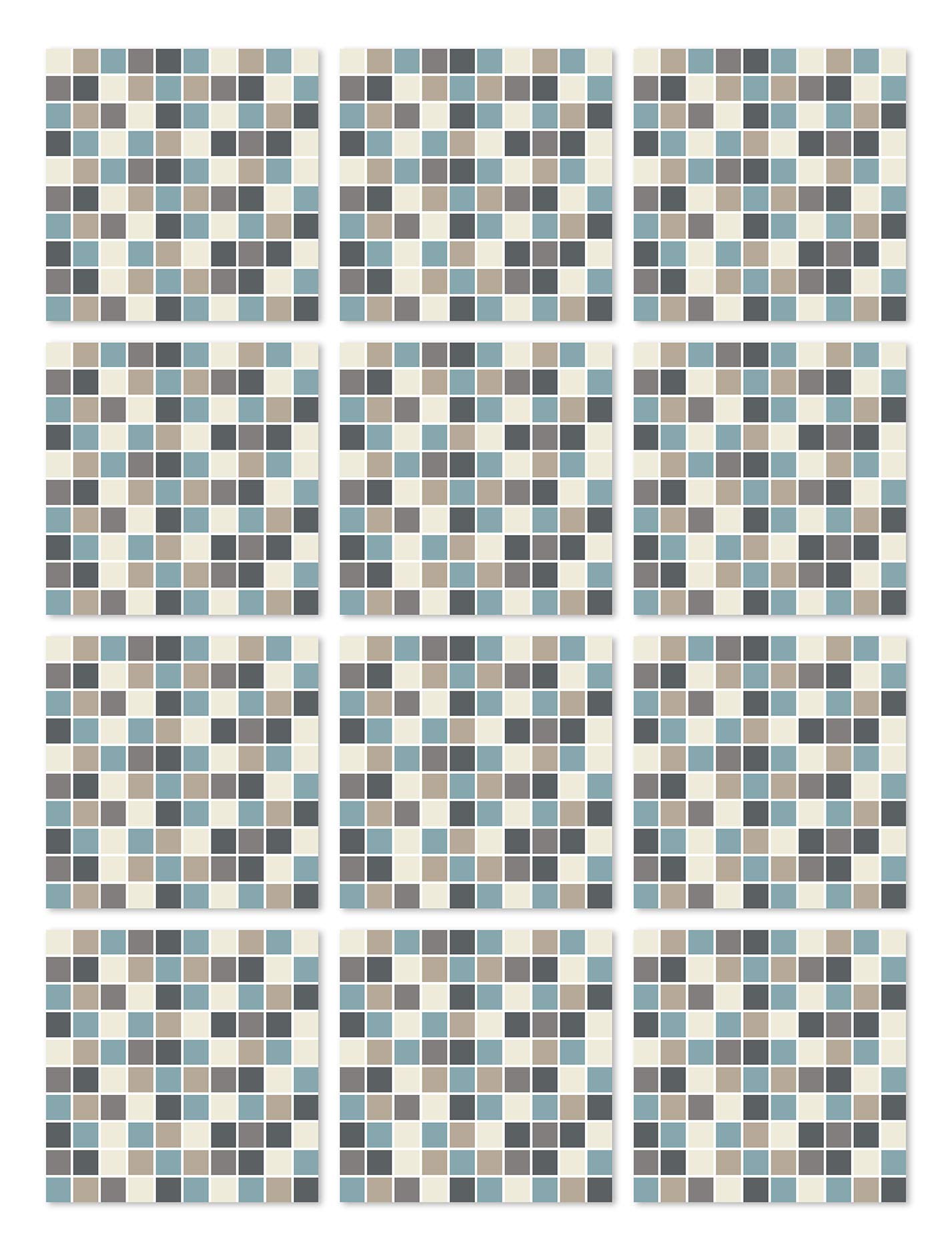 Panorama Azulejos Adhesivos Cocina Baño Pack de 72 Baldosas de 10x10cm Cuadrados Azul - Revestimiento de Paredes - Cenefas Adhesivas