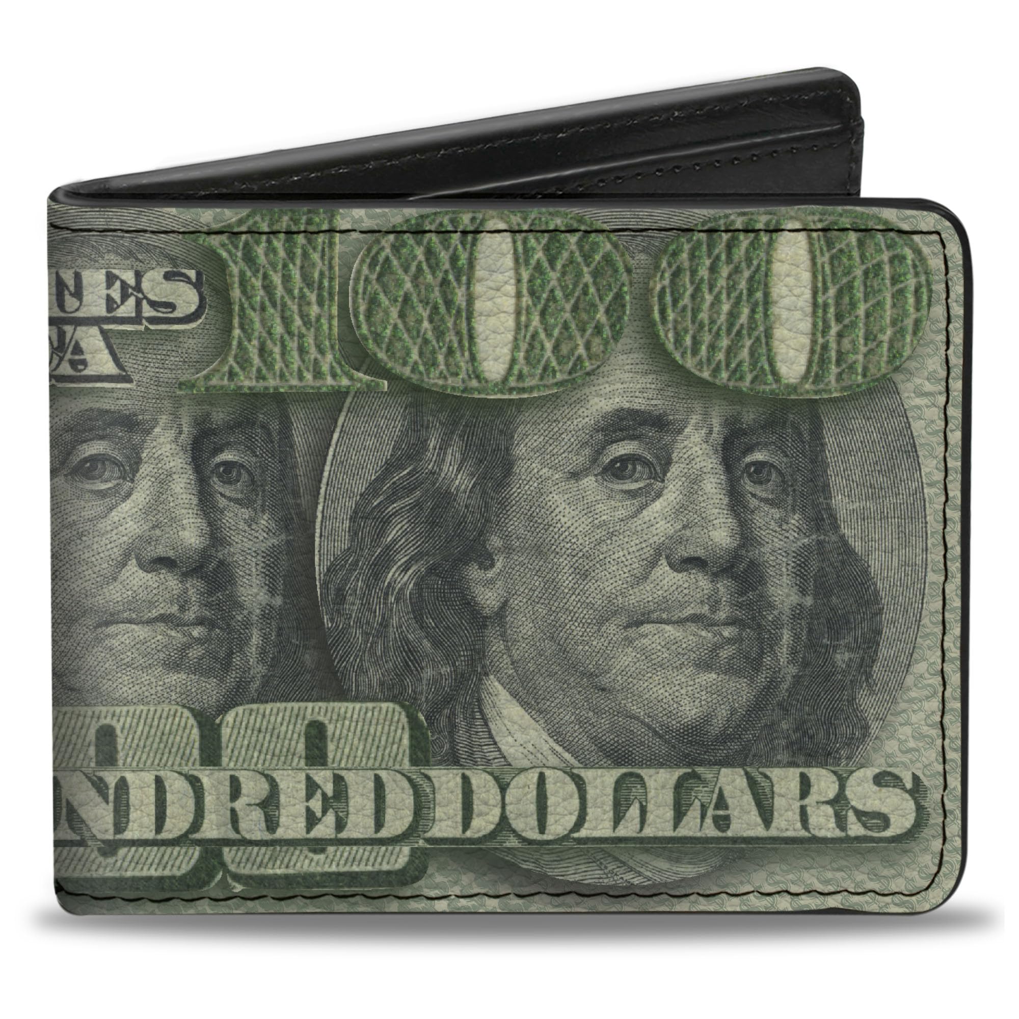 Buckle-Down Men's Wallet, Bifold, 100 Dollar Bill Close Up Triple Benjamin, Vegan Leather, Multi, 4.0