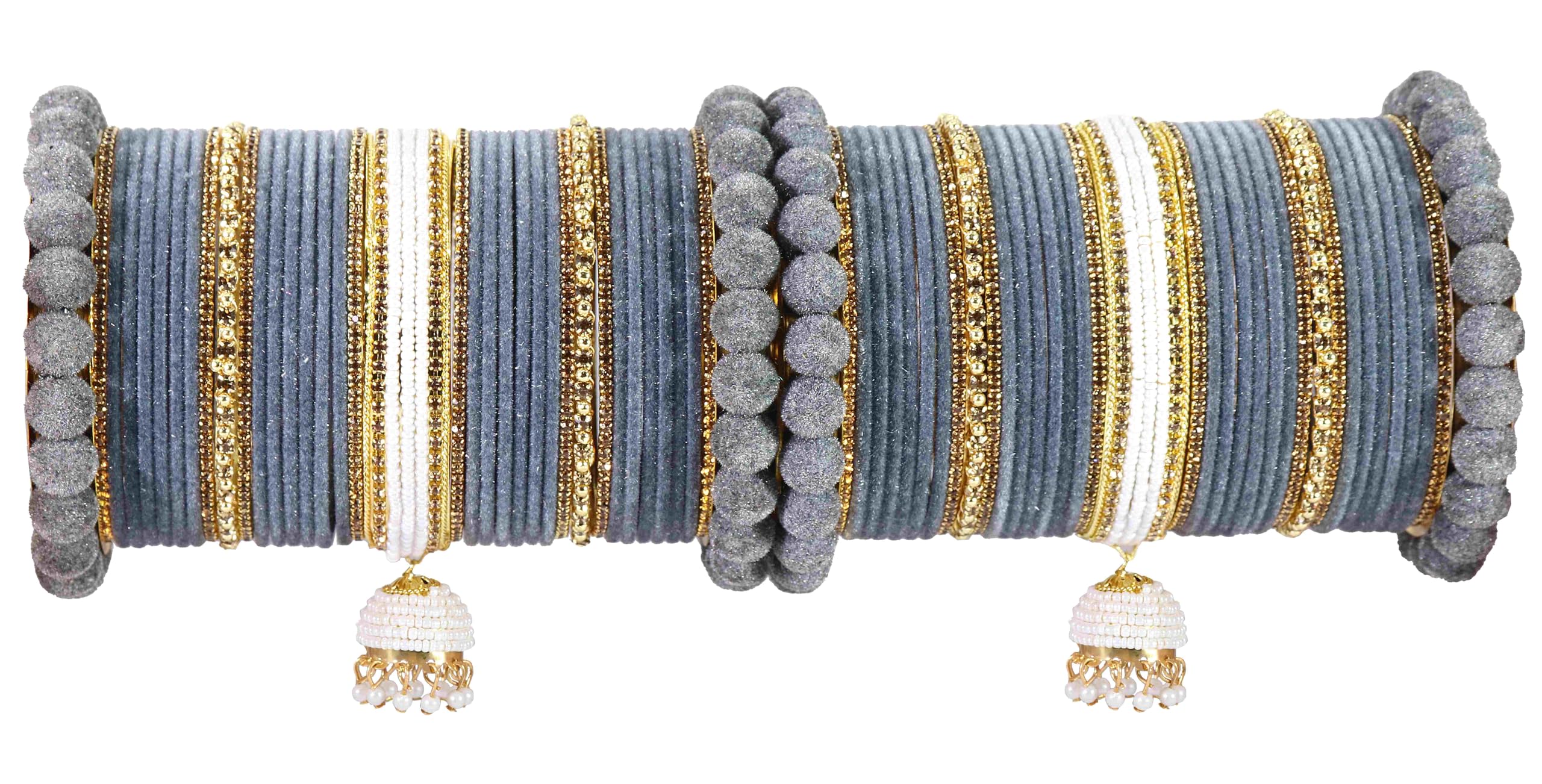 NMII Premium Gold Plated Metal Bangles Chuda Set For Bridal Women & Girls with Diamond & Kundan| Girls Bangles | Fancy Chuda for Women | Grey colour chuda | Grey Bangles-(Chuda97-Grey-2.4) (B0CZJPSM7Y) Amazon Price History, Amazon Price Tracker