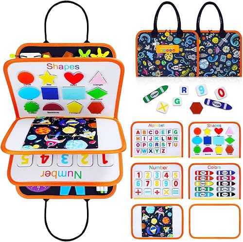 Tabla de actividades 7 en 1 para niños pequeños de más de 3 años, 91 piezas de tabla Montessori para que los niños aprendan habilidades motoras