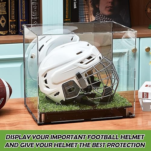 Miniatura 6 de Vitrina de acrílico para casco de fútbol con césped de 14.5 x 11 x 12 pulgadas, tamaño completo, a prueba de polvo, acrílico, vitrina de protección