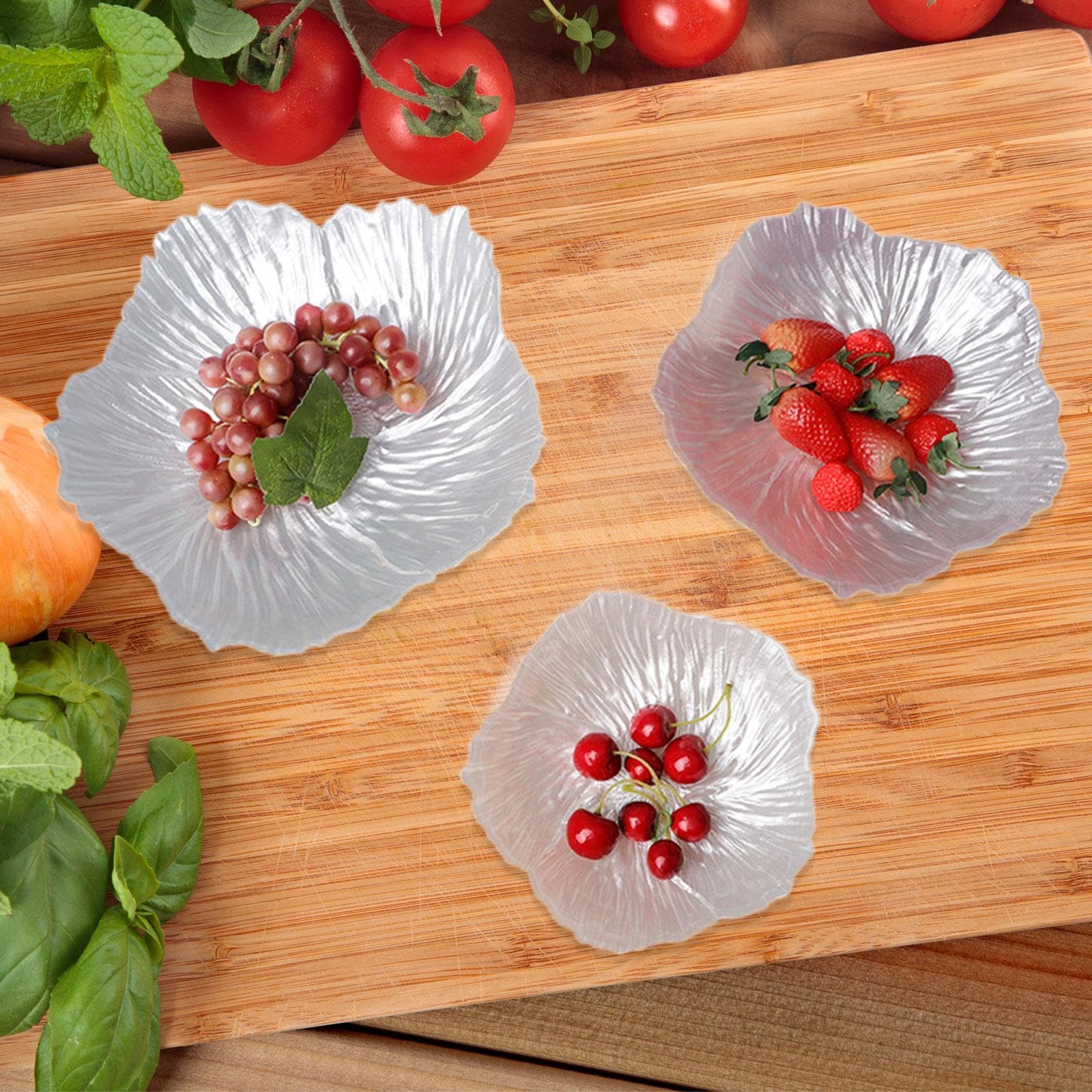 Glasteller in Blumenform, Haushaltsgeschirr, Schmuckhalter, Schale für Dekoration, Servieren, 3 Stück