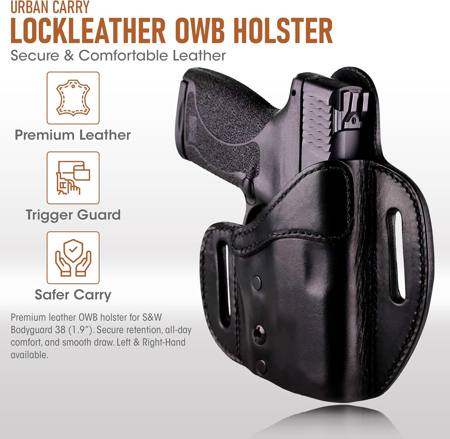 Urban Carry LockLeather OWB Holster - Secure & Comfortable Leather/Polymer Hybrid Design for Optimal Comfort | Left & Right Hand Options | Compatible with a Wide Range of Firearms