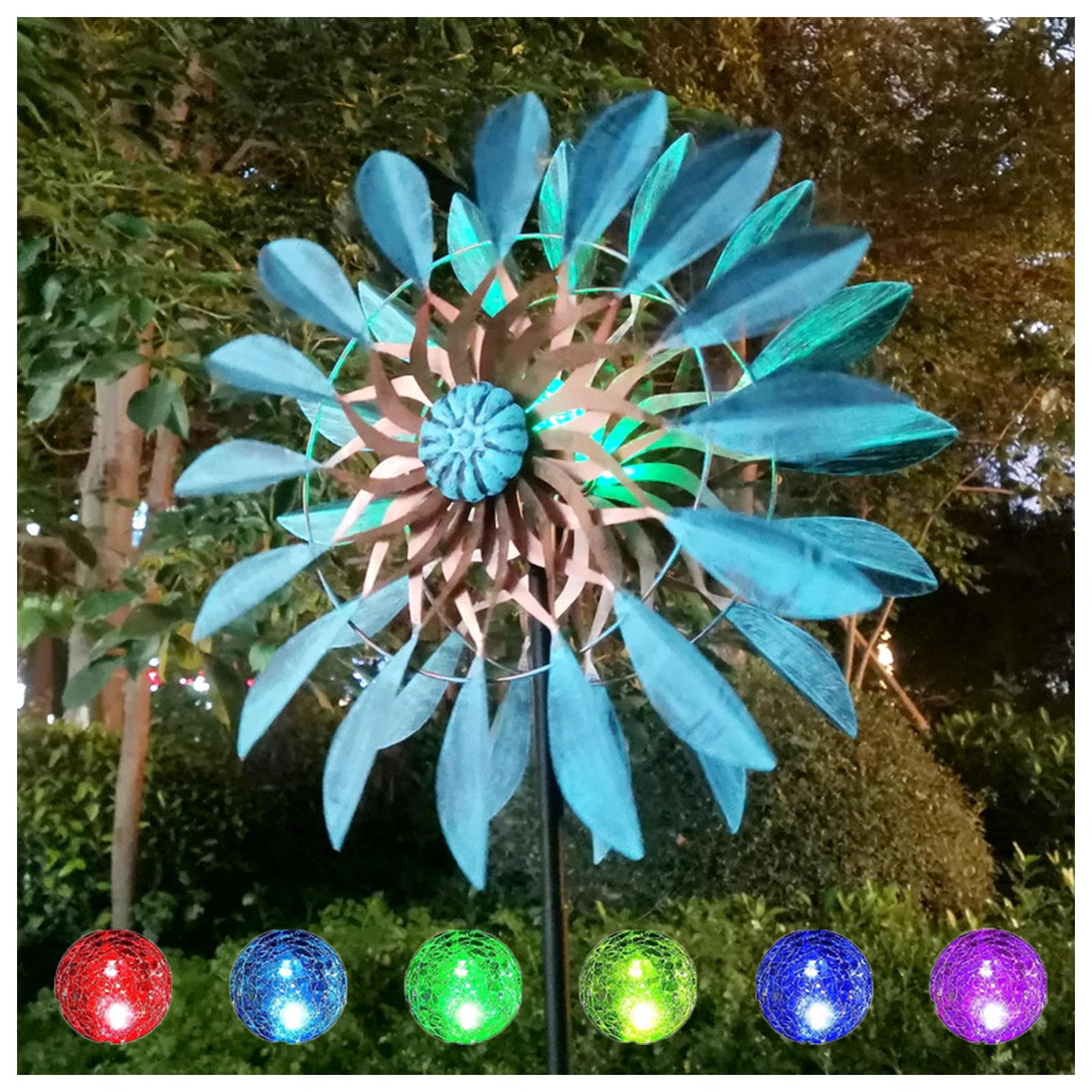 84 Pollici Girandole A Vento, Girelle Eoliche Da Cortile, Colore Led Che Cambia Sfera Di Vetro Ad Energia Solare Filatori Di Cantiere