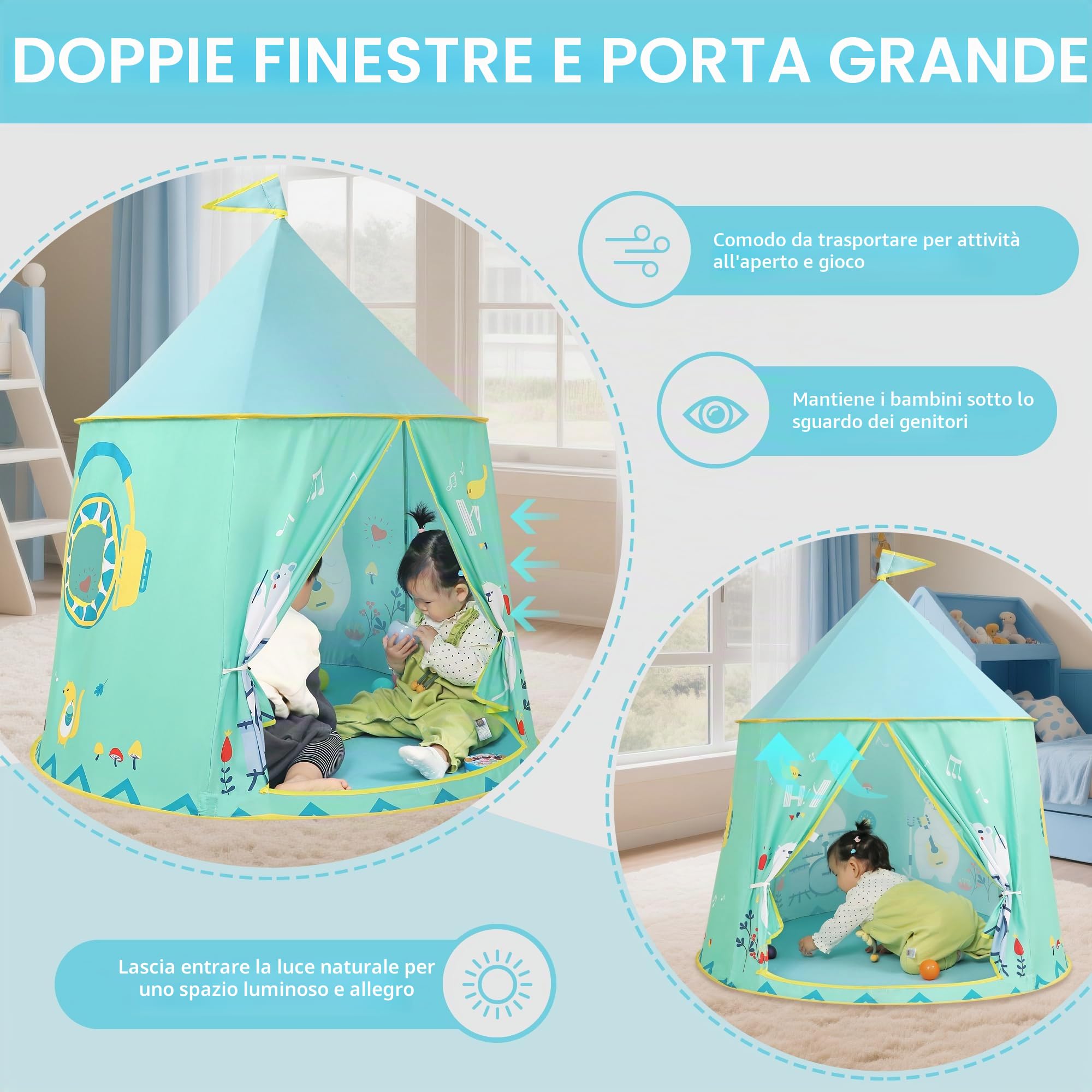 Tenda da gioco tenda per bambini per interni ed esterni, tenda da gioco per bambini, tenda castello principessa principe, tenda pop-up portatile indiana, tenda Tipi, cameretta dei bambini casetta