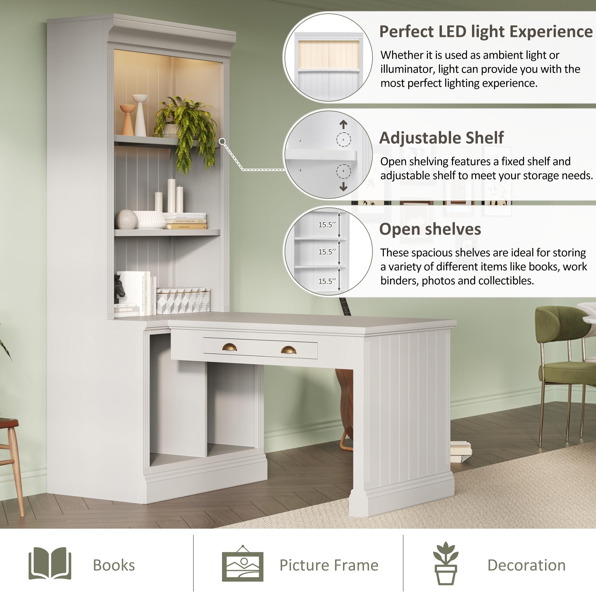 83 4in Modern Computer Gaming Desk with Bookshelf Home Office Corner Desks Bedroom Craft Study Table Work Standing — view 4