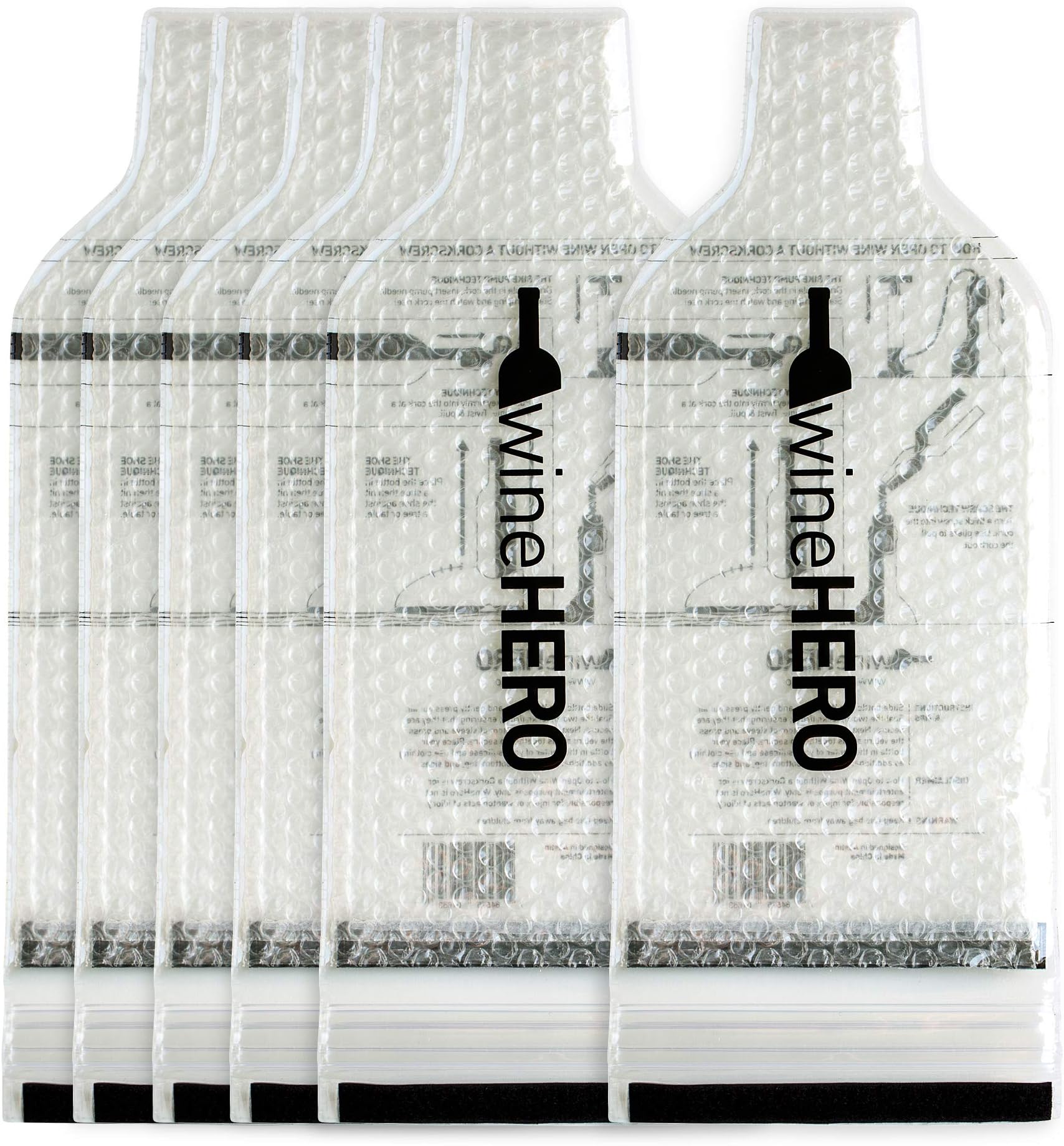 WineHero - 6 Pack Reusable Leak Proof Bottle Protector Bag for Travel Pack in Airplane Checked Baggage, Luggage, or Suitcase - Good for Cruise Travel - Wine Travel Accessory
