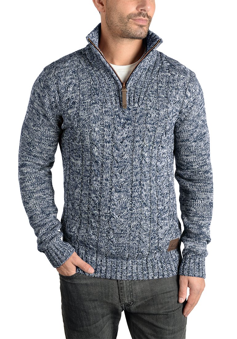 !Solid SDPankraz Herren Strickpullover Troyer Grobstrick Pullover mit Zopfstrickmuster Reißverschluss 100% Baumwolle Regular fit