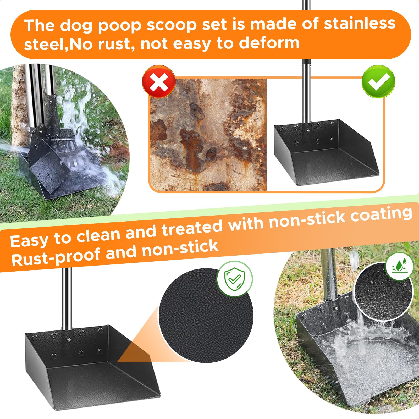 Anluomania 3-pak zbierania odchodów dla psów, zbieracz na odchody dla psów z grabiami, zbieranie odchodów dla psów z regulowanym długim uchwytem 97 cm, Dog Pooper Scooper do trawników, trawy