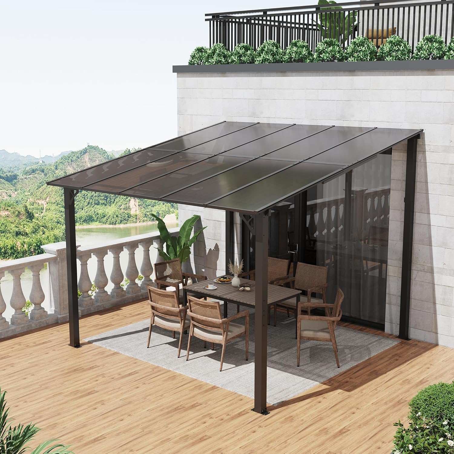 OC Orange-Casual Terrassenüberdachung, 3x3m Pergola, Anti-UV Carport mit Sonnendach aus PE-Platte&amp;Stahlrahmen, 3 Packets insgesamt, Pavallon für Garten, Hinterhof, Schwimmbad
