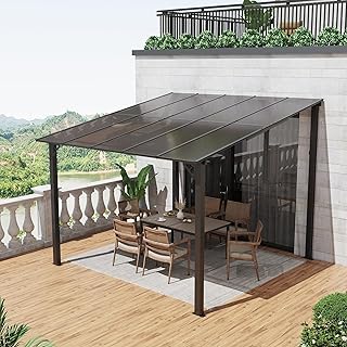 OC Orange-Casual Terrassenüberdachung, 3x3m Pergola, Anti-UV Carport mit Sonnendach aus PE-Platte&Stahlrahmen, 3 Packets insgesamt, Pavallon für Garten, Hinterhof, Schwimmbad