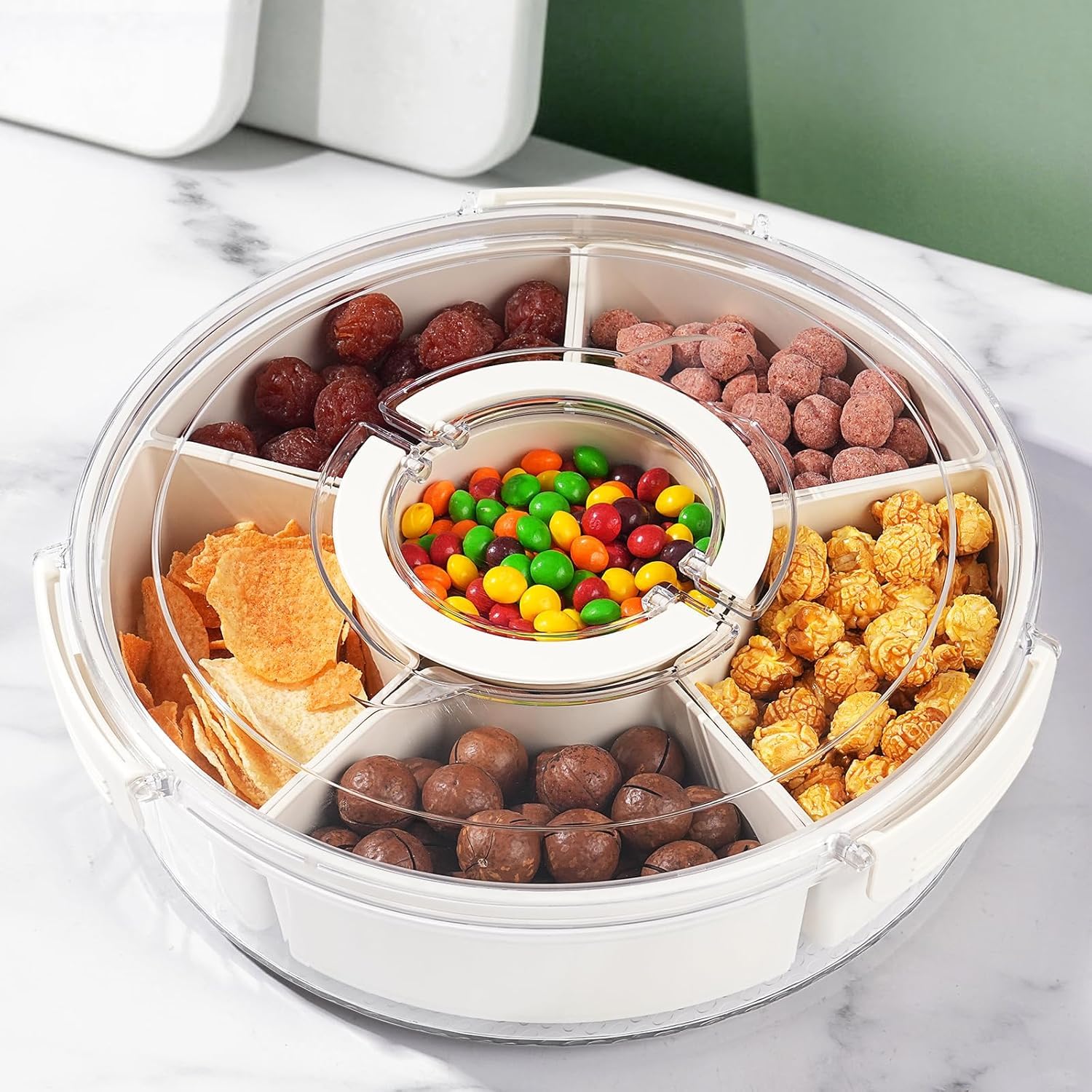 THMINS Snack Box,Divided Serving Tray with Lid and Handle,Charcuterie Container,Clear Organizer for Candy,Perfect Party Organizer